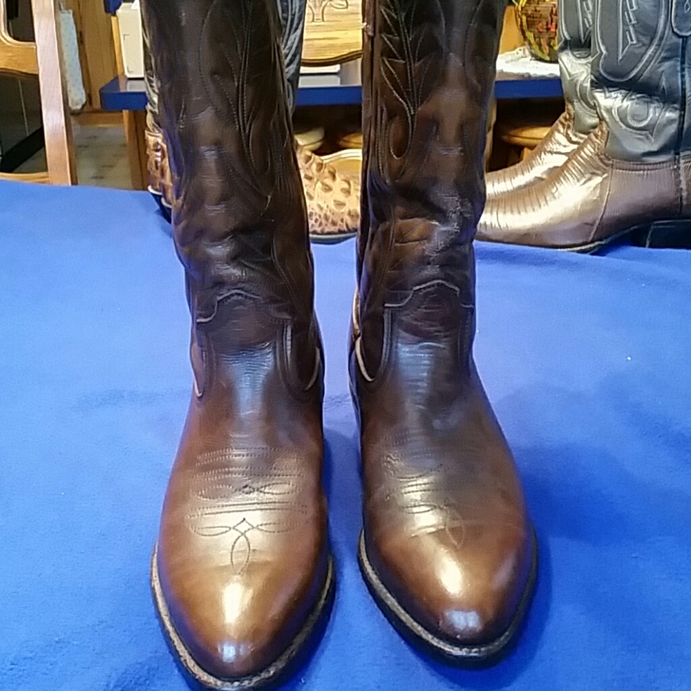 Brown leather cowboy boots
